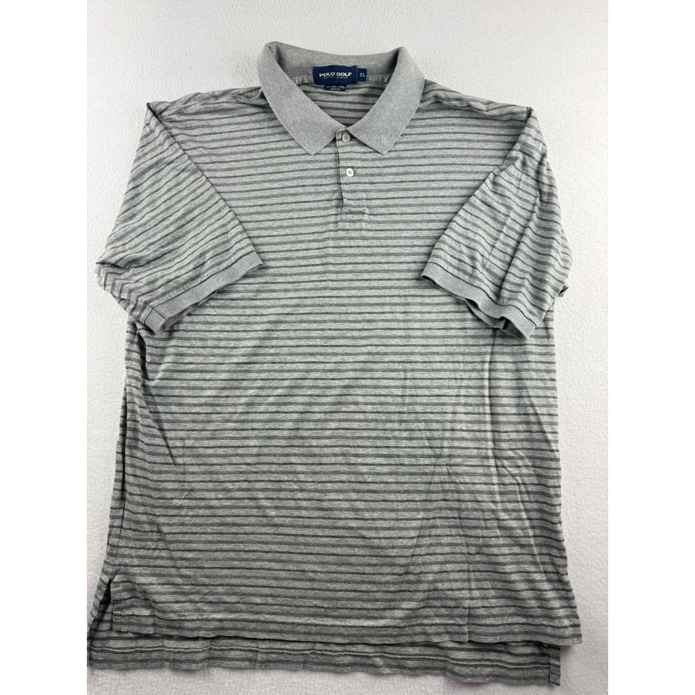 Polo Golf Ralph Lauren Mens XL Pima Cotton Striped Short Sleeve Polo Shirt Grey